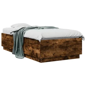 Bedframe bewerkt hout gerookt eikenkleurig 75×190 cm Bedframe bewerkt hout gerookt eikenkleurig 75×190 cm