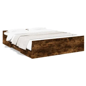 Bedframe met lades bewerkt hout gerookt eikenkleurig 140×200 cm Bedframe met lades bewerkt hout gerookt eikenkleurig 140×200 cm