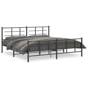 Bedframe met hoofd- en voeteneinde metaal zwart 193×203 cm Bedframe met hoofd- en voeteneinde metaal zwart 193×203 cm