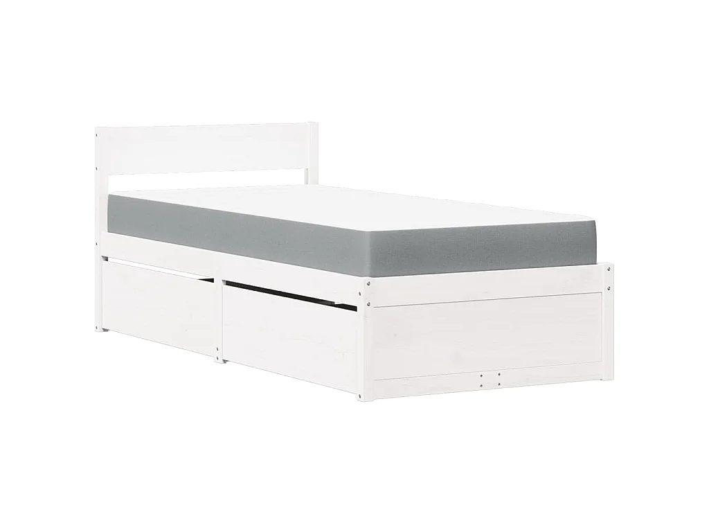 Bed met lades en matras massief grenenhout wit 90x200 cm