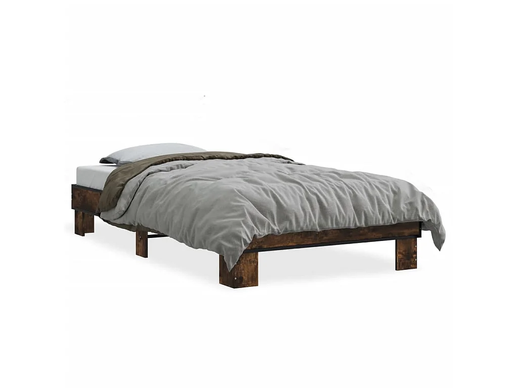 Bedframe bewerkt hout en metaal gerookt eikenkleurig 75x190 cm