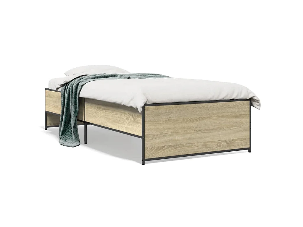 Bedframe bewerkt hout en metaal sonoma eikenkleurig 75x190 cm