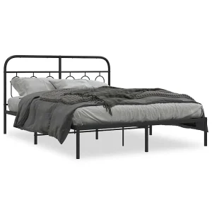 Bedframe met hoofdbord metaal zwart 135×190 cm Bedframe met hoofdbord metaal zwart 135×190 cm