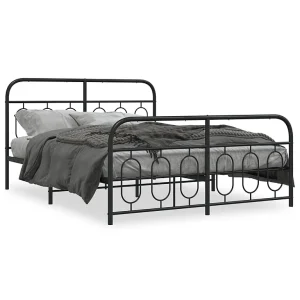 Bedframe met hoofd- en voeteneinde metaal zwart 150×200 cm Bedframe met hoofd- en voeteneinde metaal zwart 150×200 cm