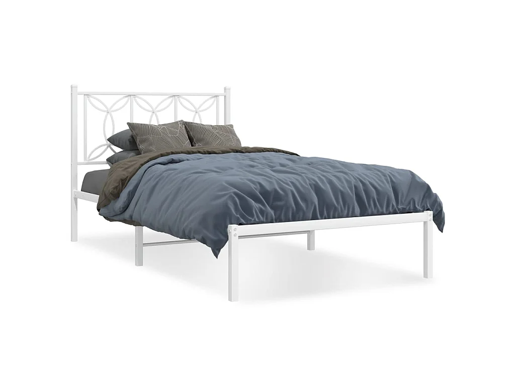 Bedframe met hoofdbord metaal wit 100x190 cm
