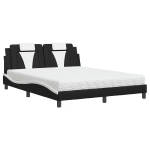 Bed "Viana" met matras kunstleer zwart en wit 160×200 cm Bed "Viana" met matras kunstleer zwart en wit 160×200 cm