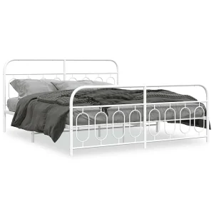 Bedframe met hoofd- en voeteneinde metaal wit 183×213 cm Bedframe met hoofd- en voeteneinde metaal wit 183×213 cm