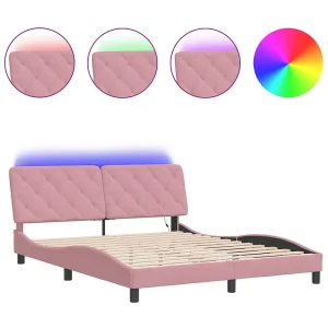 Bedframe met LED zonder matras fluweel roze 160×200 cm Bedframe met LED zonder matras fluweel roze 160×200 cm