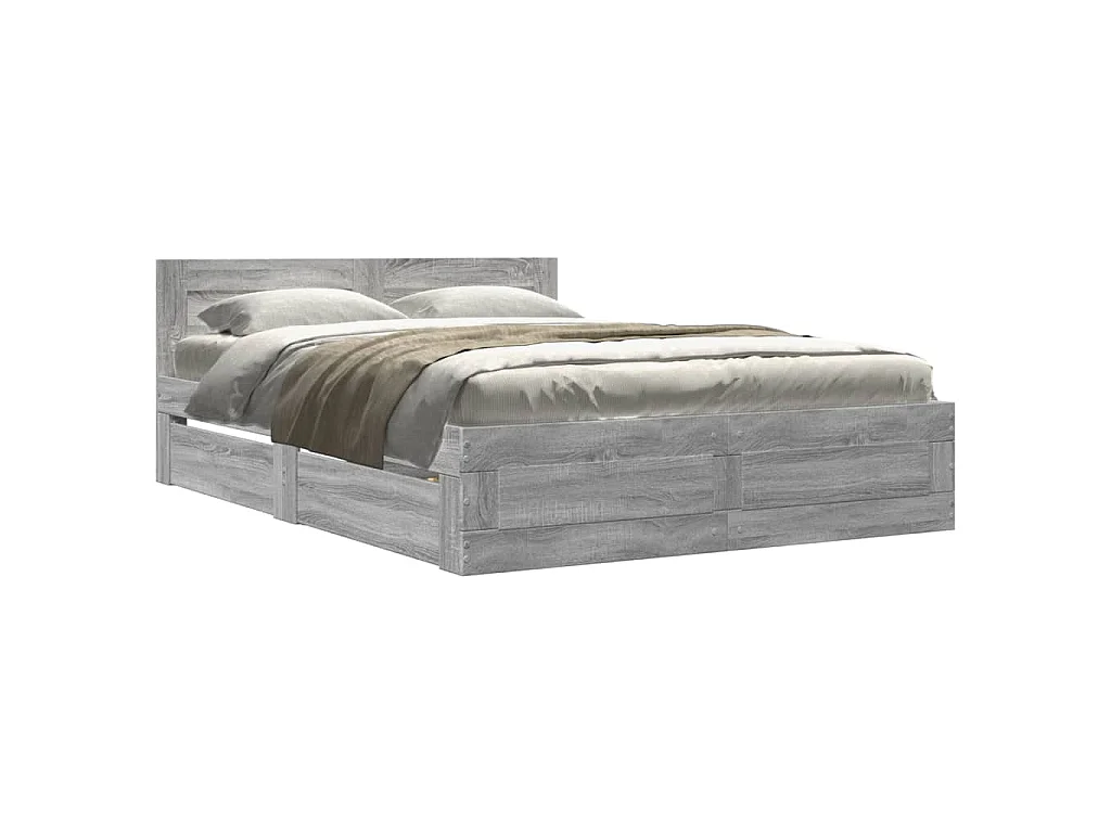 Bedframe met hoofdeinde bewerkt hout grijs sonoma 140x200 cm