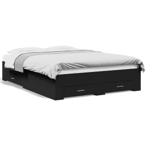 Bedframe met lades bewerkt hout zwart 140×190 cm Bedframe met lades bewerkt hout zwart 140×190 cm