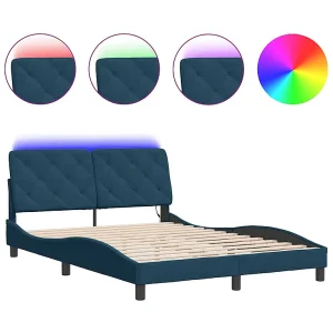 Bedframe met LED zonder matras fluweel blauw 140×190 cm Bedframe met LED zonder matras fluweel blauw 140×190 cm