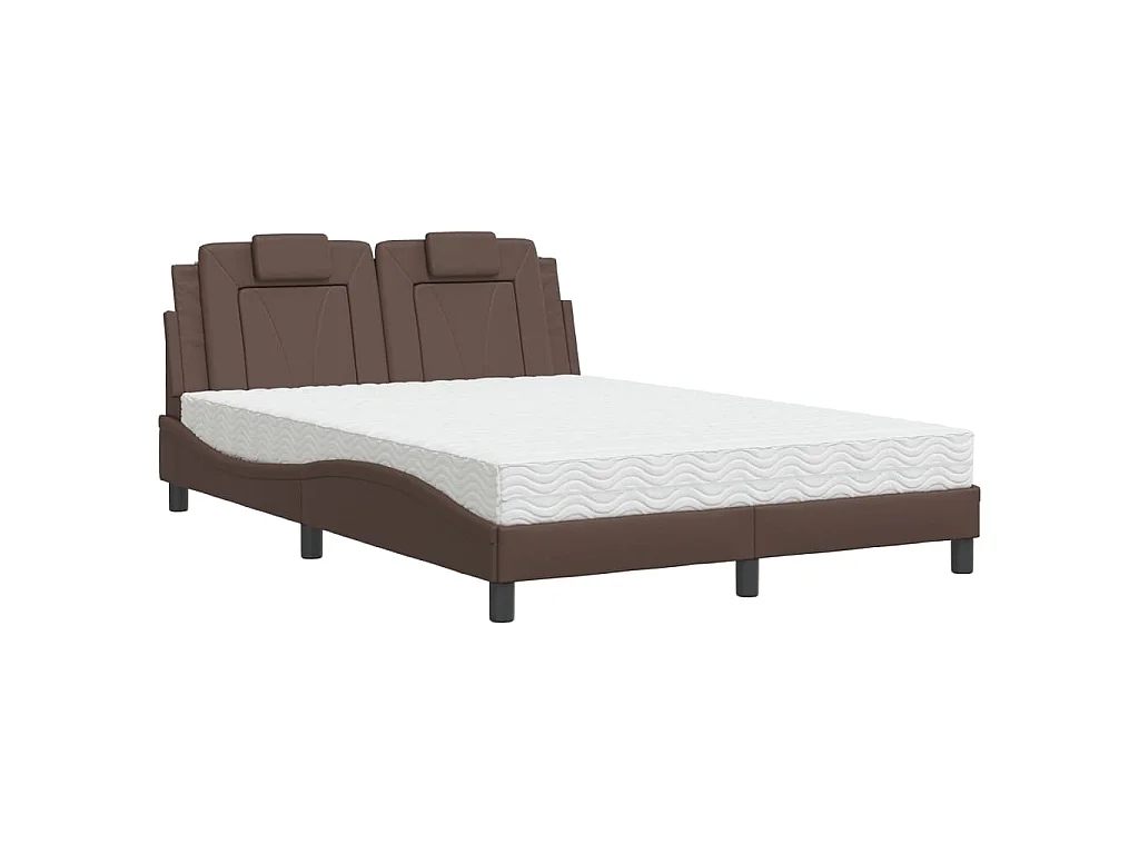 Bed "Viana" met matras kunstleer bruin 140x190 cm