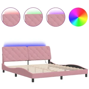 Bedframe met LED zonder matras fluweel roze 180×200 cm Bedframe met LED zonder matras fluweel roze 180×200 cm