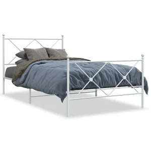 Bedframe met hoofd- en voeteneinde metaal wit 107×203 cm Bedframe met hoofd- en voeteneinde metaal wit 107×203 cm