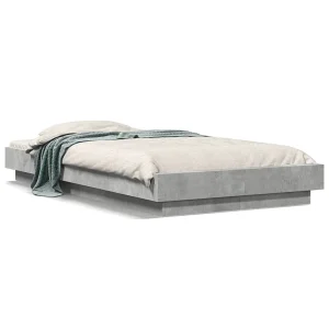 Bedframe met LED-verlichting bewerkt hout betongrijs 90×200 cm Bedframe met LED-verlichting bewerkt hout betongrijs 90×200 cm