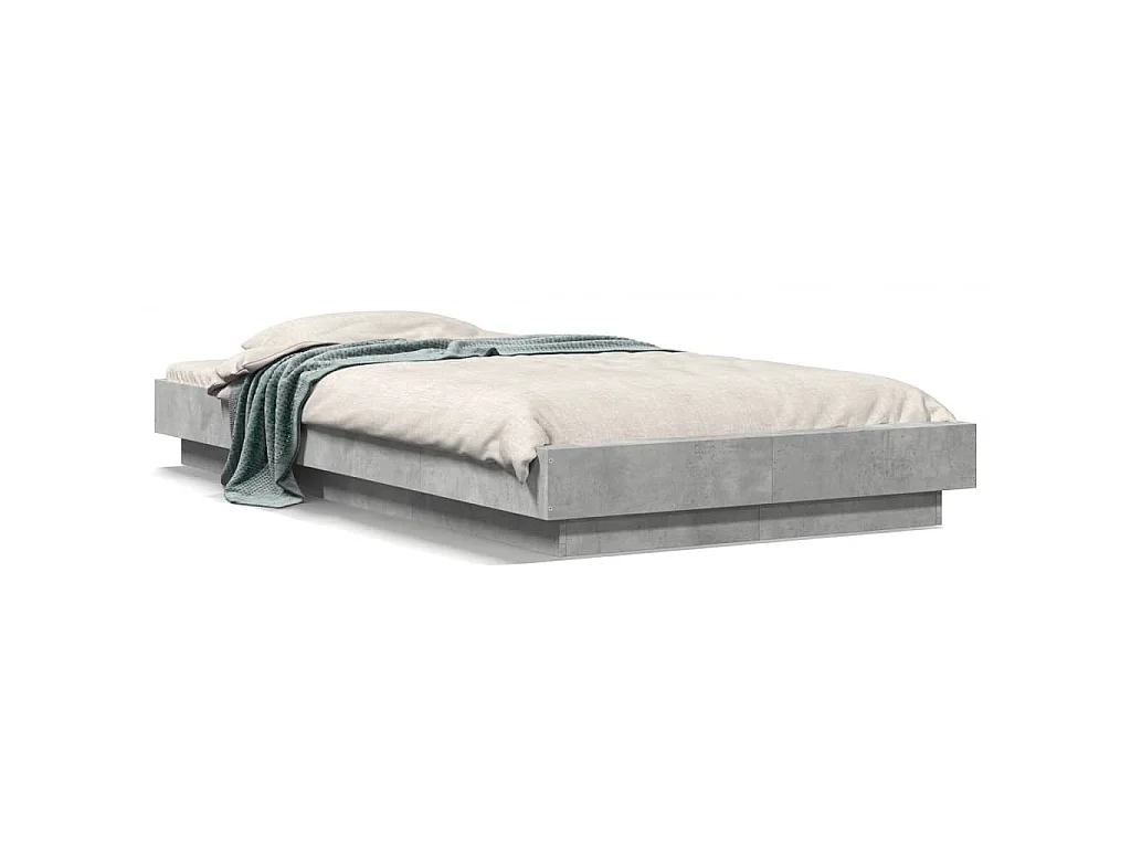 Bedframe met LED-verlichting bewerkt hout betongrijs 90x200 cm