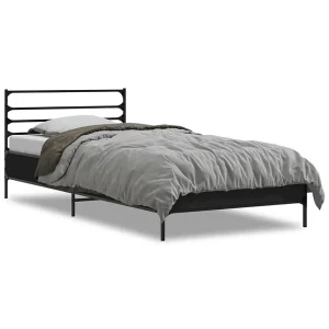 Bedframe bewerkt hout en metaal zwart 90×200 cm Bedframe bewerkt hout en metaal zwart 90×200 cm