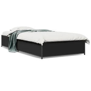 Bedframe bewerkt hout en metaal zwart 90×190 cm Bedframe bewerkt hout en metaal zwart 90×190 cm