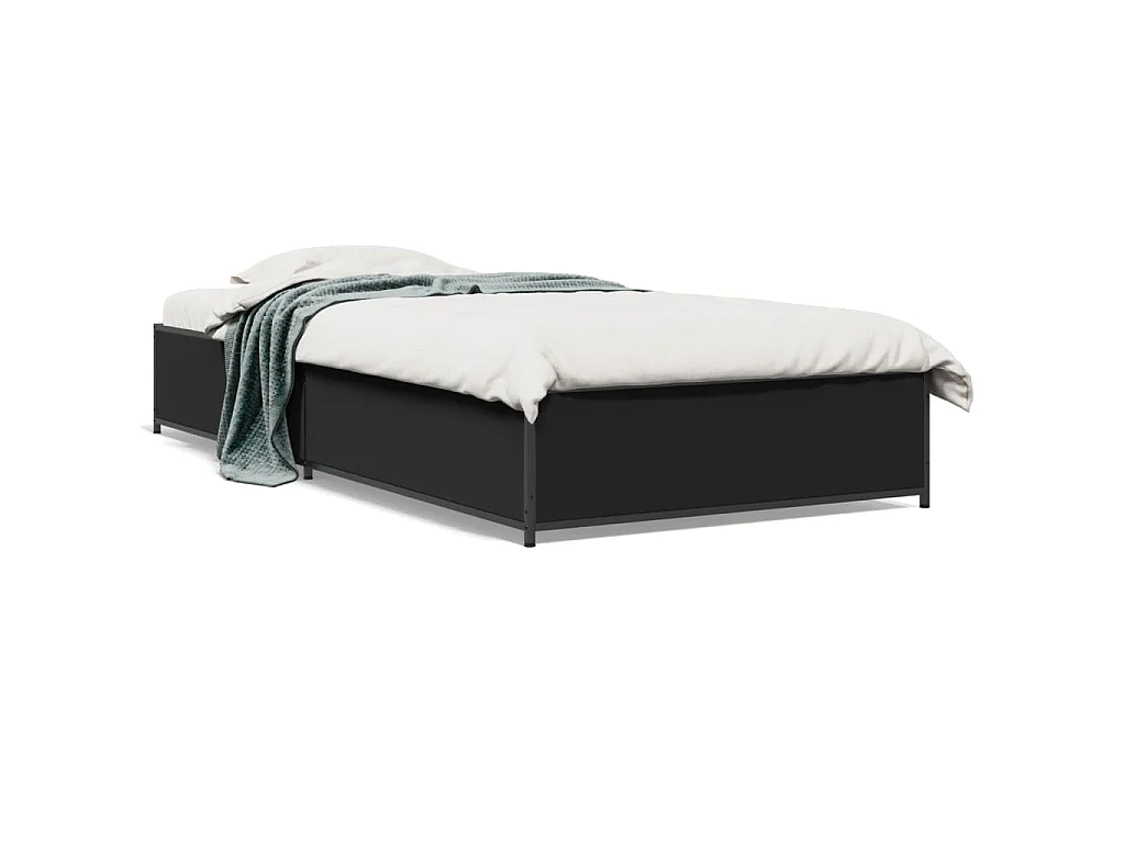 Bedframe bewerkt hout en metaal zwart 90x190 cm