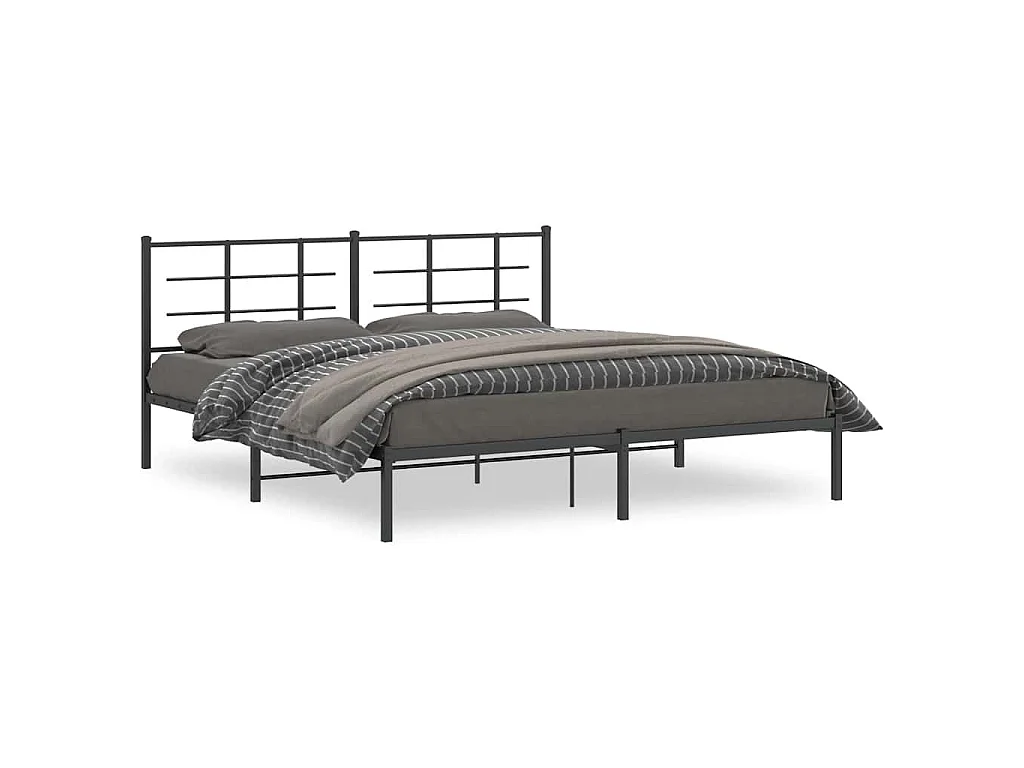 Bedframe met hoofdbord metaal zwart 183x213 cm