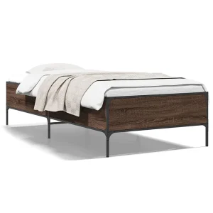 Bedframe bewerkt hout en metaal bruin eikenkleurig 100×200 cm Bedframe bewerkt hout en metaal bruin eikenkleurig 100×200 cm