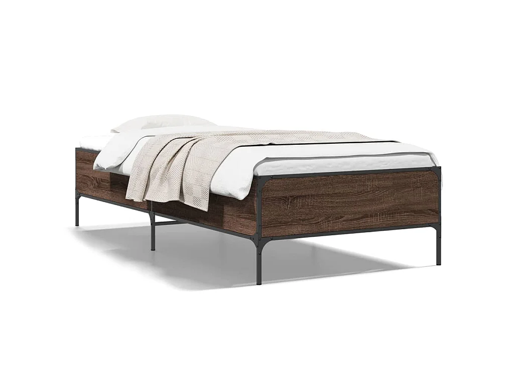 Bedframe bewerkt hout en metaal bruin eikenkleurig 100x200 cm