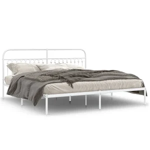 Bedframe met hoofdbord metaal wit 200×200 cm Bedframe met hoofdbord metaal wit 200×200 cm