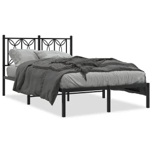 Bedframe met hoofdbord metaal zwart 120×190 cm Bedframe met hoofdbord metaal zwart 120×190 cm