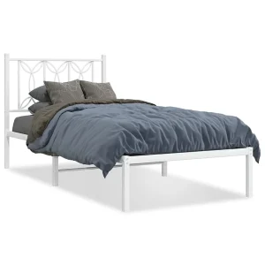 Bedframe met hoofdbord zonder matras metaal wit 75×190 cm Bedframe met hoofdbord zonder matras metaal wit 75×190 cm