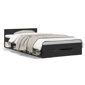 Bedframe met lade bewerkt hout zwart 90×190 cm Bedframe met lade bewerkt hout zwart 90×190 cm