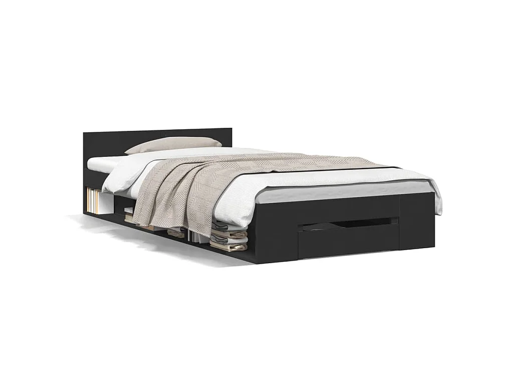 Bedframe met lade bewerkt hout zwart 90x190 cm