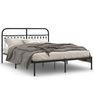 Bedframe met hoofdbord metaal zwart 150×200 cm Bedframe met hoofdbord metaal zwart 150×200 cm