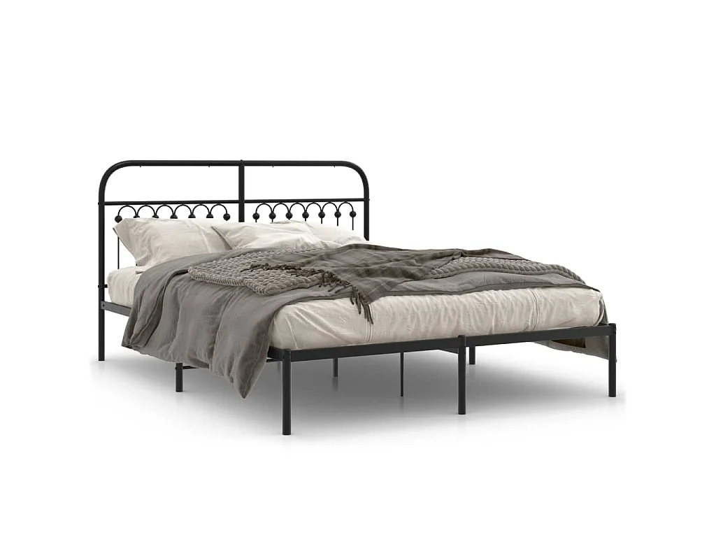 Bedframe met hoofdbord metaal zwart 150x200 cm