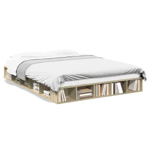 Bedframe bewerkt hout sonoma eikenkleurig 140×200 cm Bedframe bewerkt hout sonoma eikenkleurig 140×200 cm