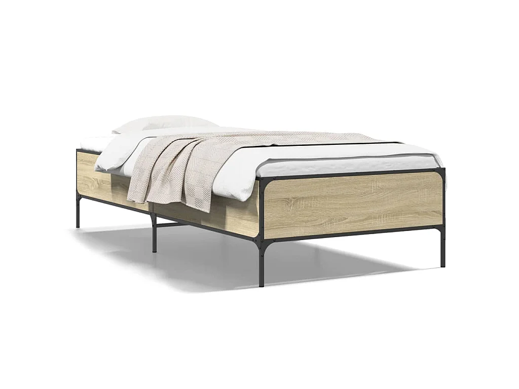 Bedframe bewerkt hout en metaal sonoma eikenkleurig 75x190 cm