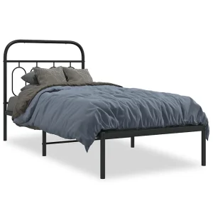 Bedframe met hoofdbord metaal zwart 90×190 cm Bedframe met hoofdbord metaal zwart 90×190 cm