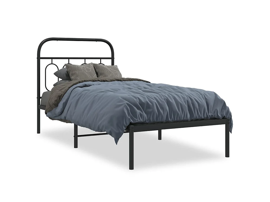 Bedframe met hoofdbord metaal zwart 90x190 cm
