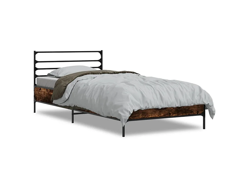 Bedframe bewerkt hout en metaal gerookt eikenkleurig 100x200 cm