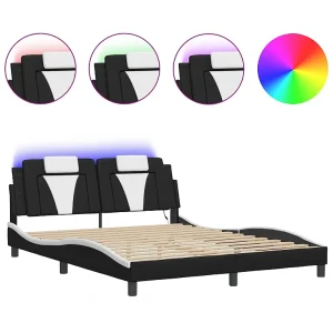 Bedframe "Viana" met LED zonder matras zwart en wit 160×200 cm Bedframe "Viana" met LED zonder matras zwart en wit 160×200 cm