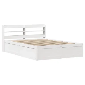 Bedframe met hoofdbord massief grenenhout wit 135×190 cm