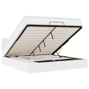 Bed poef met matrassen en LED's 180x200cm kunstleer zuiver wit Bed poef met matrassen en LED's 180x200cm kunstleer zuiver wit