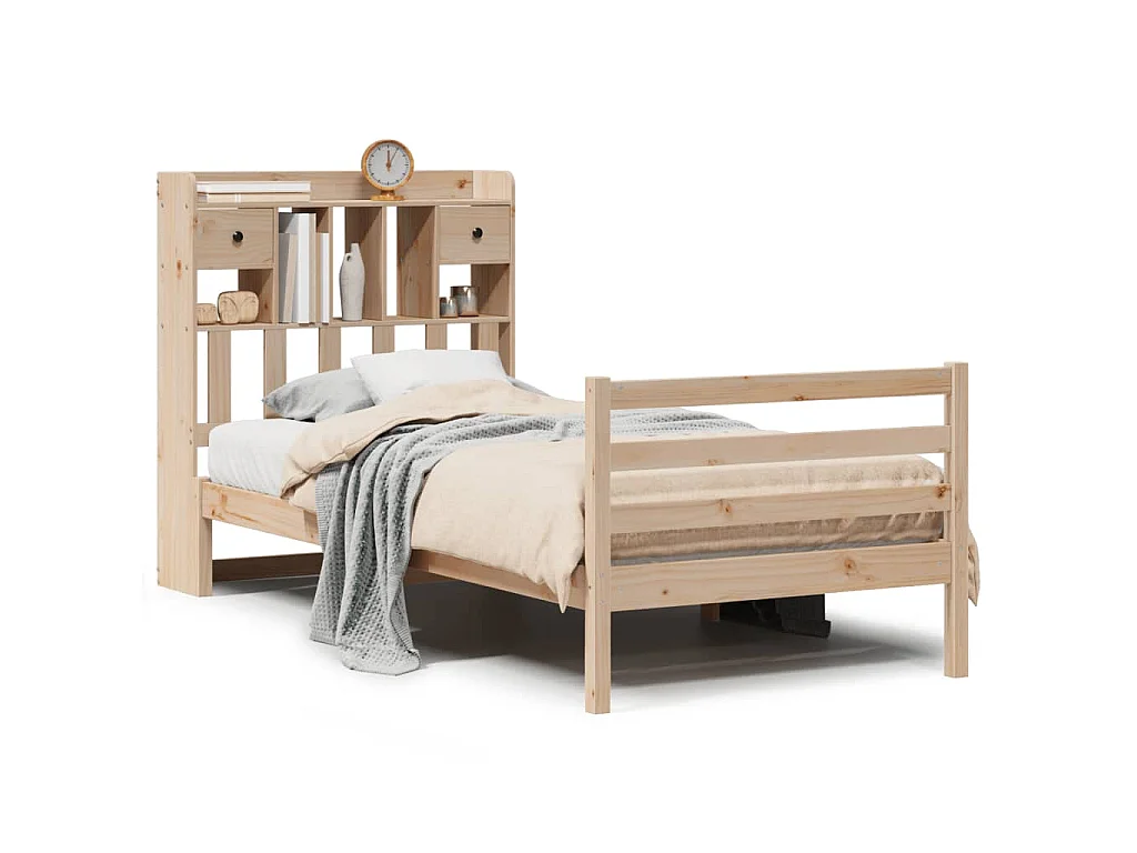 Bed met boekenkast zonder matras massief grenenhout 100x200 cm