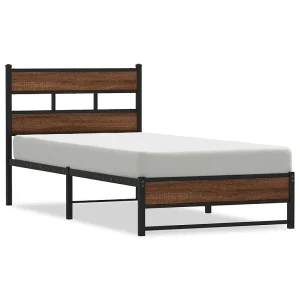 Bedframe zonder matras metaal bruin eikenkleurig 75×190 cm Bedframe zonder matras metaal bruin eikenkleurig 75×190 cm
