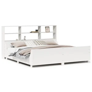 Bed met boekenkast zonder matras massief hout wit 180×200 cm Bed met boekenkast zonder matras massief hout wit 180×200 cm