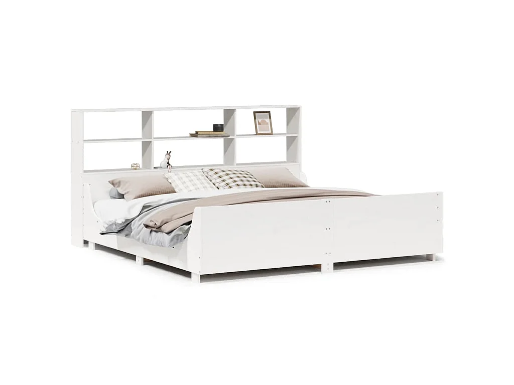 Bed met boekenkast zonder matras massief hout wit 180x200 cm