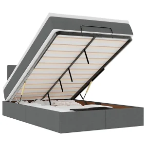 Bed poef met matras en LED's 120×190 cm stof donkergrijs Bed poef met matras en LED's 120×190 cm stof donkergrijs