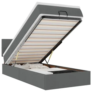 Bed poef met matras en LED's 90×200 cm stof donkergrijs Bed poef met matras en LED's 90×200 cm stof donkergrijs