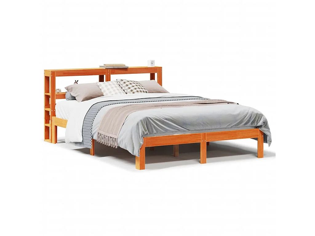 Bed met matras massief grenenhout wasbruin 140x190 cm