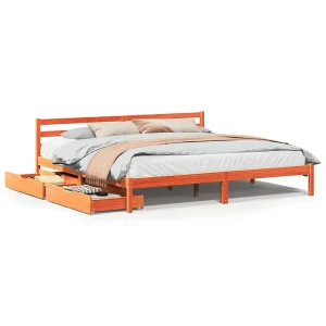 Bedframe zonder matras massief grenenhout wasbruin 200×200 cm