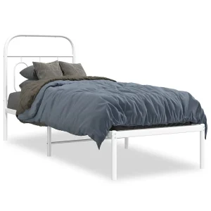 Bedframe met hoofdbord zonder matras metaal wit 75×190 cm Bedframe met hoofdbord zonder matras metaal wit 75×190 cm